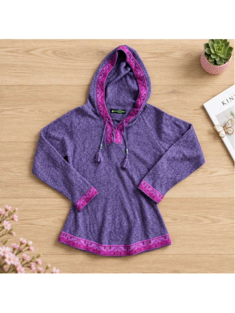 Alpacaland 100% Alpaca Wool Hooded Knit Sweater Made in Peru